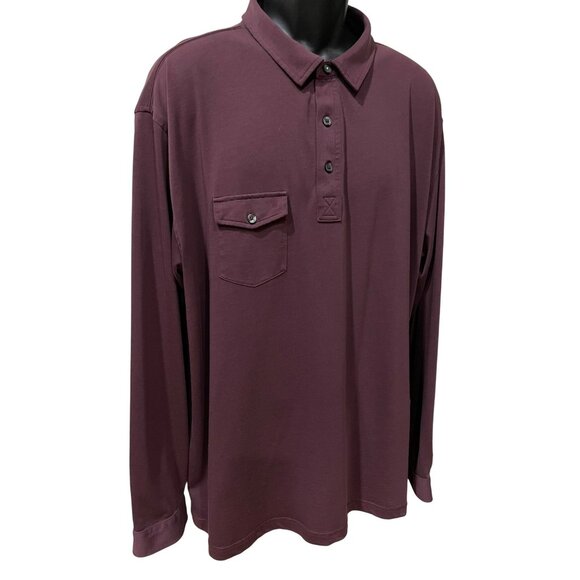 Linksoul XXL Mens Long-Sleeve Polo Shirt Chest Pocket Luxury Cotton Burgundy Col - Picture 5 of 5